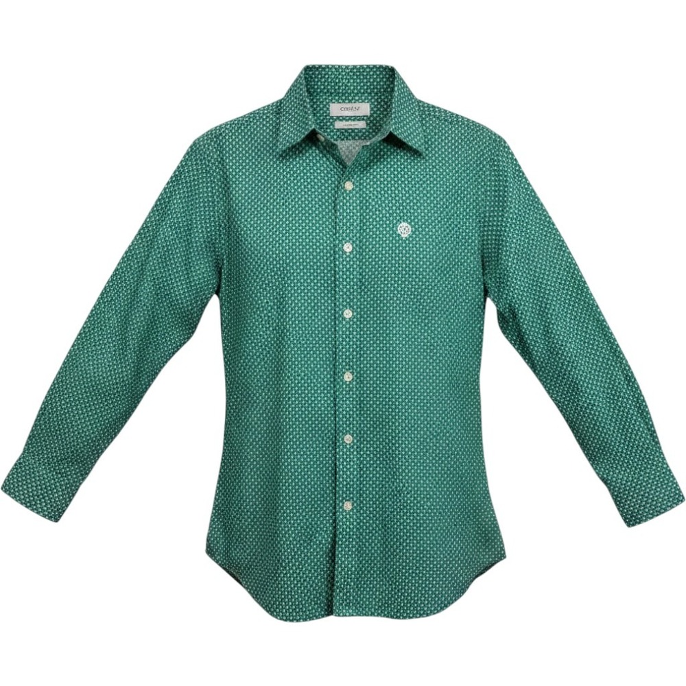 Wrangler George Strait Shirt Sz. Large Green Geometric Long Sleeve Button Down